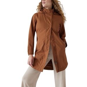 NWT Athleta Rainout Sutro Long Trench Jacket in Sequoia Brown - Size 1X